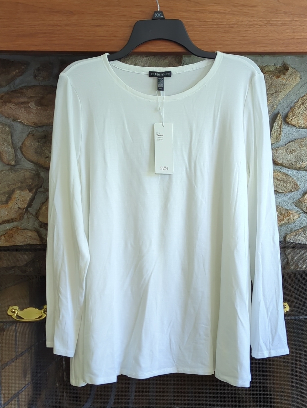 Eileen Fisher White Fine Tencel Stretch Jersey Top NWT